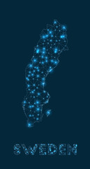 Sweden network map. Abstract geometric map of the country. Internet connections and telecommunication design. Appealing vector illustration.