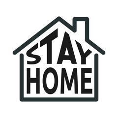 Vector illustration of a typographic logo with words STAY HOME in a shape of a house. It represents a concept of quarantine, isolation and medical protection. Also can be used as a logo, icon or badge
