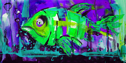 Quandro moderno pesce fantastico verde viola © Kateryna Kovarzh