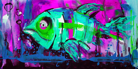 Dipinto colorato pesce color turchese fantasia © Kateryna Kovarzh