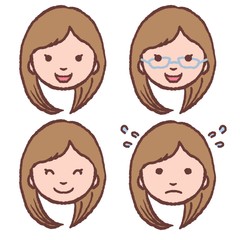 女性の顔アイコン４セット｜どんなシーンにもマッチするかわいらしいイラスト