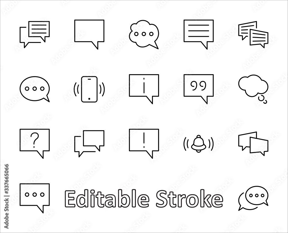 Poster set of speech bubble chat vector lines of icons. editable stroke. 32x32 pixels.