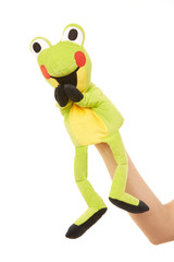 Obraz premium A happy frog puppet, hand puppet animal