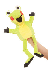 A happy frog puppet, hand puppet animal