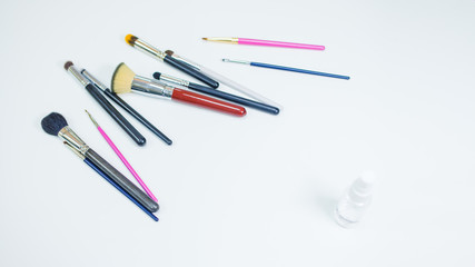 Hygienic care of makeup artist tools, white background