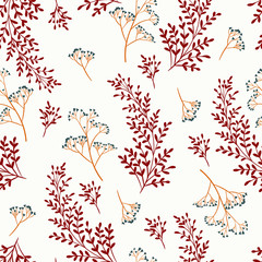 Vector seamless  pattern with  leaves and  flowers on white background.  Floral illustration for textile, print, wallpapers, wrapping.