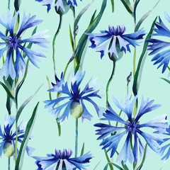 Watercolor Cornflowers Seamless Pattern