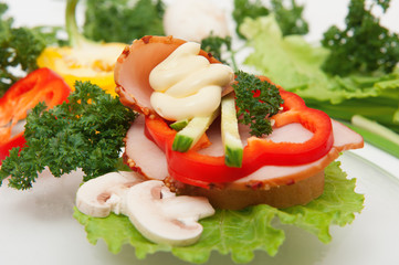 Sandwich with vegetables and herbs
