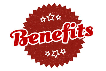 benefits sign. benefits round vintage retro label. benefits