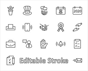 International Presidents Day Set Line Vector Icons. Contains such Icons as Hat, President, Voting, USA, Flag, Elections, Government, Ballot, Box, Check, Politics and more Editable Stroke 32x32 Pixels