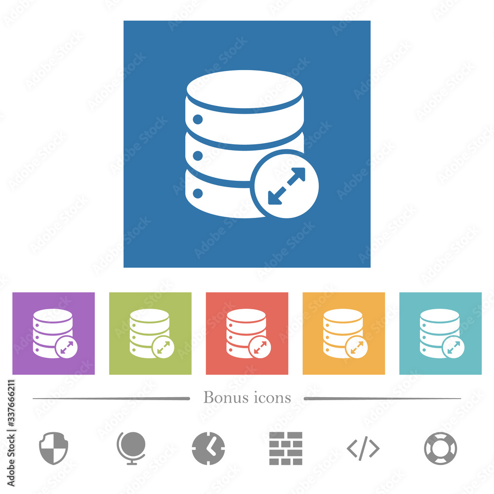 Aufkleber expand database flat white icons in square backgrounds