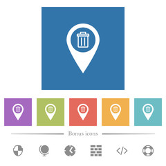 Delete GPS map location flat white icons in square backgrounds