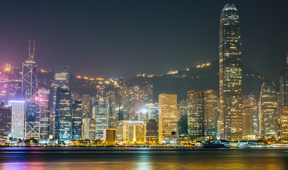 Fototapeta na wymiar Hong Kong, China skyline panorama from across Victoria Harbor.