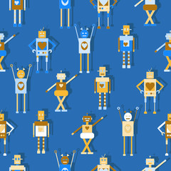 Robots seamless pattern. Cute vector illustration.