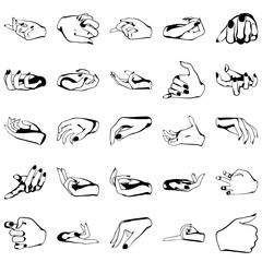 Female hands with manicure, vector set of beautiful woman hands isolated on white background