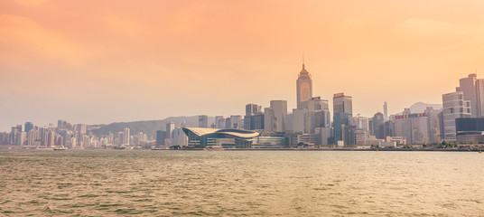Hong Kong cityscape at sunset 