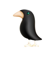 Brooch. Crow jewelery. Funny standing birds on white background. Vector jewelry bird character. Isolated. 