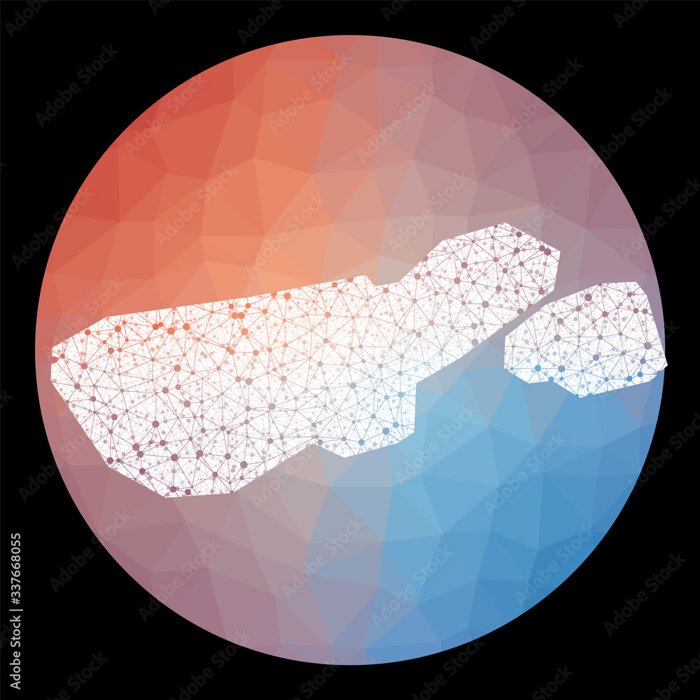 Poster vector network madre de dios island map. map of the island with low poly background. rounded madre d