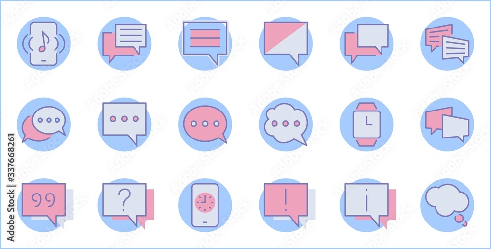 Poster set of speech bubble chat vector lines of icons. editable stroke. 32x32 pixels.