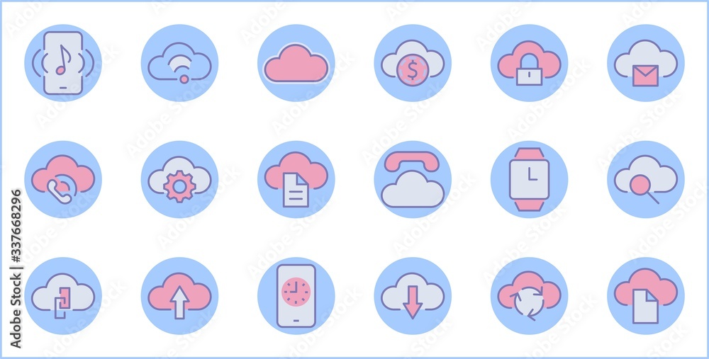 Poster set of cloud vector line icon. it contains symbols to upload, download, link and more. editable stro