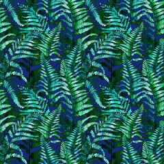 Watercolor Fern Seamless Pattern.