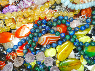 jewelry fashion beads necklace background with colorful crystals
