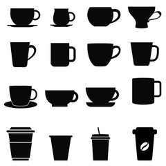 coffee cup icon vector set. tea cup illustration sign collection.