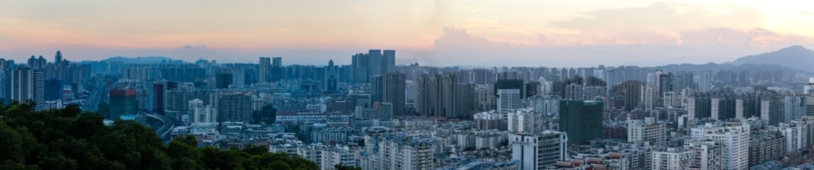 A dense cluster of buildings in the city.Panorama of Quanzhou, China.
