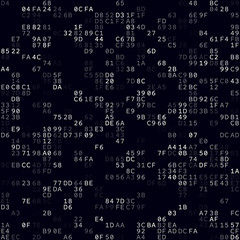 Digital cover. White sparse hexadecimal pairs background. Medium sized seamless pattern. Artistic vector illustration.