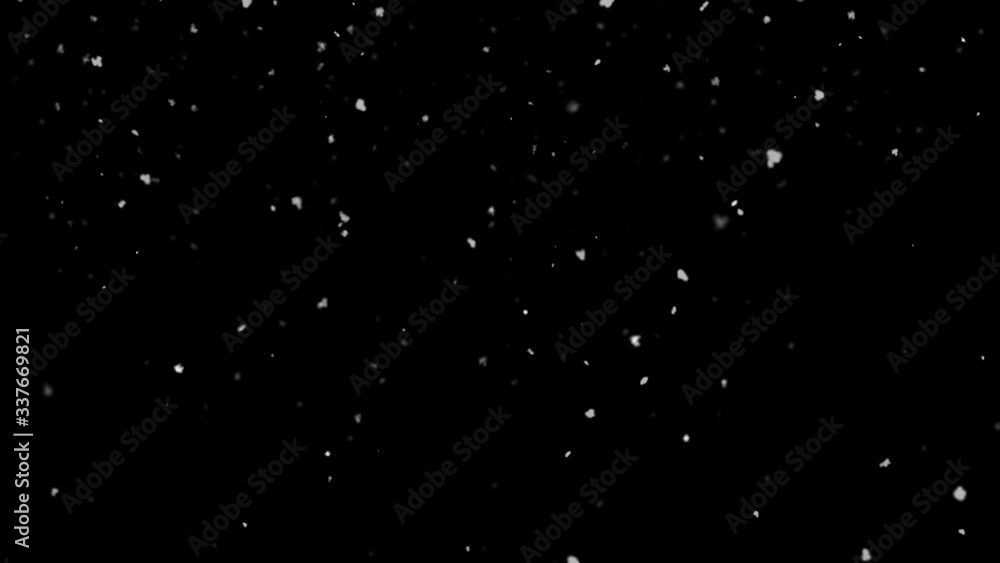 Poster falling snow isolated on black background green screen loop animation. realistic snowflakes animatio