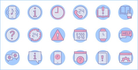 Set of Help And Support Vector Line Icons. Contains such Icons as Handbook, Book, Online Help, Tech Support and more. Editable Stroke. 32x32 Pixels