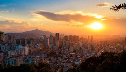 A dense cluster of buildings in the city.Panorama of Quanzhou, China.