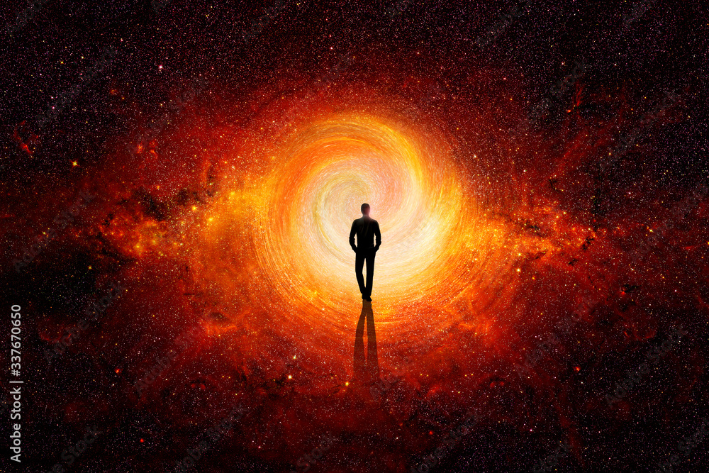 Wall mural man walking through the universe
