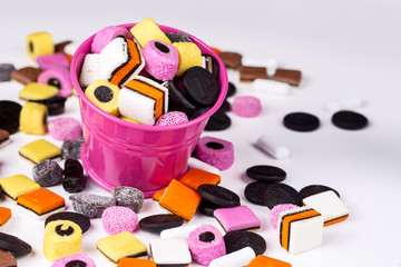 Liquorice allsorts fondant and licorice sweets or candy studio isolated