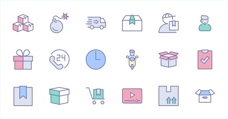 Set of Shipping vector line icon. It contains symbols to box, home and more. Editable Stroke. 32x32 pixels.
