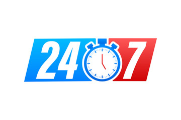 24-7 service concept. 24-7 open. Support service icon. Vector stock illustration.