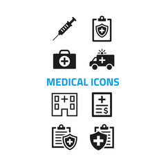 Medical icons set on white background.