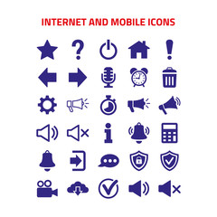 Internet and mobile icons set on white background.