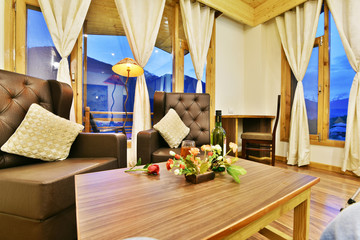 Luxury interior with mountain view, sofa design, modern sofa design.