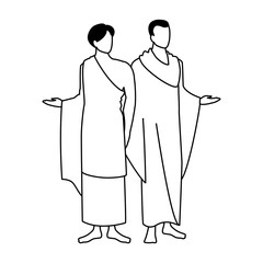 men pilgrim hajj on white background