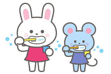 Rabbits and rats brushing their teeth