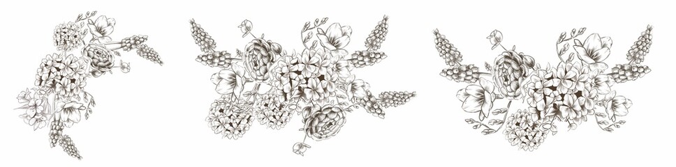 Set of flower elements, bouquets for decoration, invitations, cards, greetings © Евгения Юшина