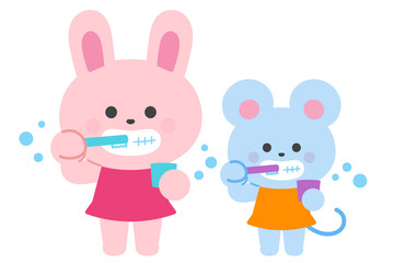 Rabbits and rats brushing their teeth