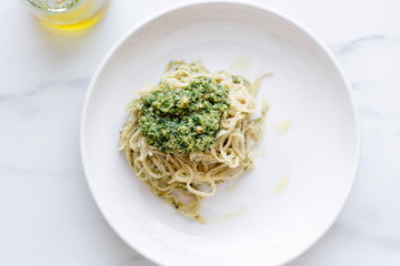 Chick-Pea Spaghetti with vegetables, spinach and parmesan