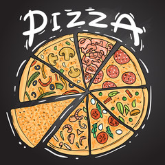 Pizza vector illustration. Hand drawn food illustration.