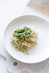 Chick-Pea Spaghetti with vegetables, spinach and parmesan