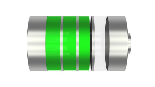 Charging process of electronic device rechargeable battery. Chrome battery made with transparent glass to make battery capacity visible which changing its color as battery power increasing.