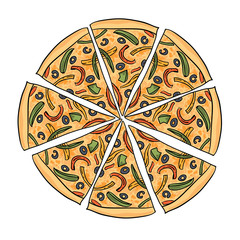 Pizza vector illustration. Hand drawn food illustration.