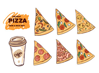 Pizza vector illustration. Hand drawn food illustration.