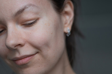 Young woman over 30 years old, natural beauty, Mature skin without makeup and retouching,